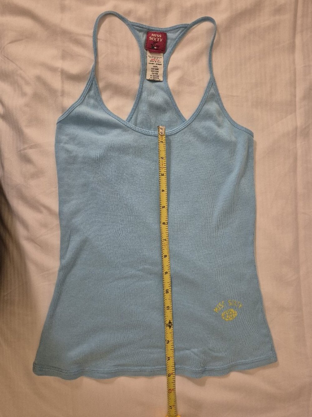 MISS SIXTY Baby Blue Racerback Tank Top | Size Small | Made in Italy